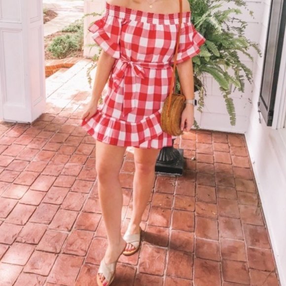 ASOS off shoulder frill detail dress in gi… - Picture 5 of 8